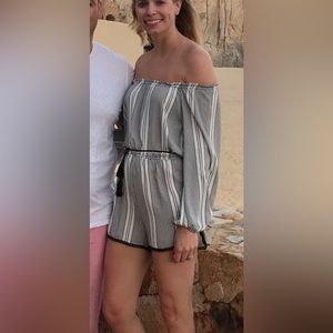 Ecote stripe off the shoulder romper